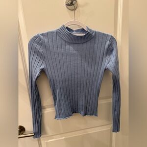 Light Blue Wide Ribbed Mockneck Sweater